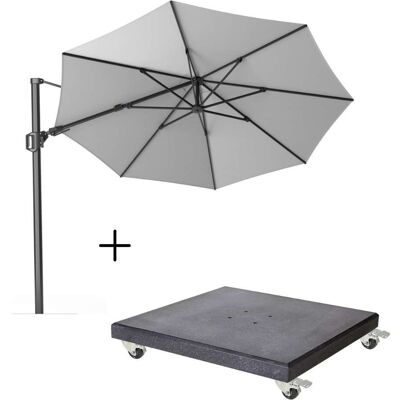 Platinum Challenger T² zweefparasol Ø350cm rond met Modena parasolvoet 120kg Light grey Platinum Challenger T² zweefparasol Ø350cm rond met Modena parasolvoet 120kg Light grey