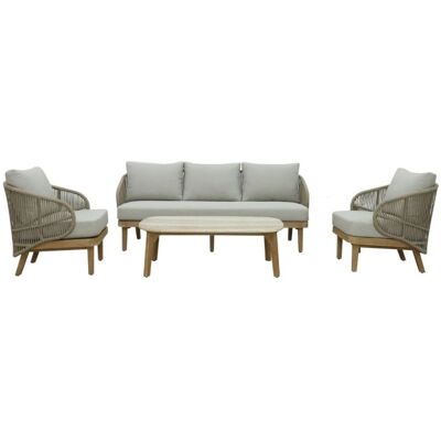 BUITEN living Matera stoel-bank loungeset 5 personen eucalyptus + touw zand/Light Teaklook 4-delig BUITEN living Matera stoel-bank loungeset 5 personen eucalyptus + touw zand/Light Teaklook 4-delig
