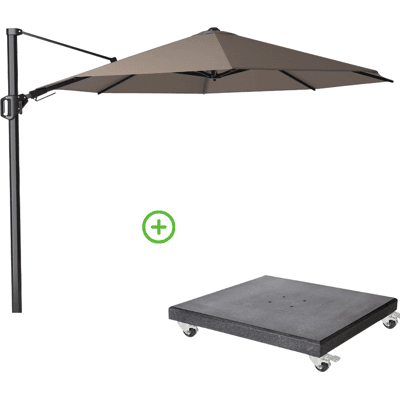Platinum Challenger T² zweefparasol - premium doek Ø350cm rond met Modena parasolvoet 120kg Havana Platinum Challenger T² zweefparasol - premium doek Ø350cm rond met Modena parasolvoet 120kg Havana
