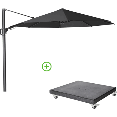 Platinum Challenger T² zweefparasol - premium doek Ø350cm rond met Modena parasolvoet 120kg Faded Black Platinum Challenger T² zweefparasol - premium doek Ø350cm rond met Modena parasolvoet 120kg Faded Black