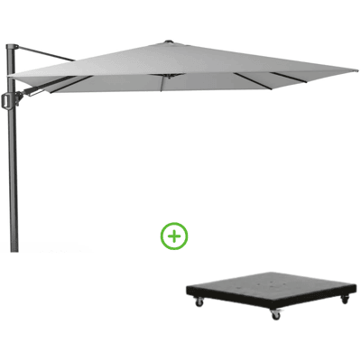 Platinum Challenger T² zweefparasol 350x260cm met Monza parasolvoet 90kg Light Grey Platinum Challenger T² zweefparasol 350x260cm met Monza parasolvoet 90kg Light Grey