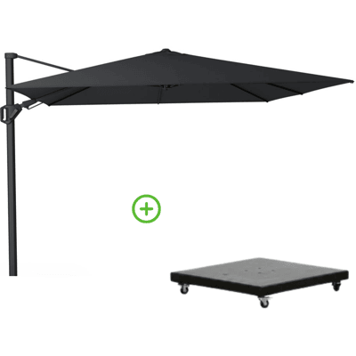 Platinum Challenger T² zweefparasol - premium doek 300x300cm met Monza parasolvoet 90kg Jet Black Platinum Challenger T² zweefparasol - premium doek 300x300cm met Monza parasolvoet 90kg Jet Black