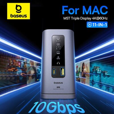 Baseus USB C HUB voor Mac M3 M2 M1 Systeem HDMI 4K@60Hz MST Triple Display voor MacBook Air Pro Window 11-in-1 HUB Docking Station 12-in-1 For MAC Baseus USB C HUB voor Mac M3 M2 M1 Systeem HDMI 4K@60Hz MST Triple Display voor MacBook Air Pro Window 11-in-1 HUB Docking Station 12-in-1 For MAC