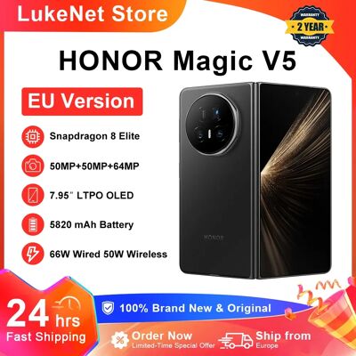 HONOR Magic V5 Global Version Originele 5G Smartphone Dubbel HDR OLED Scherm Snapdragon 8 Elite 5820mAh 7.95" 66W SuperCharge Black HONOR Magic V5 Global Version Originele 5G Smartphone Dubbel HDR OLED Scherm Snapdragon 8 Elite 5820mAh 7.95" 66W SuperCharge Black