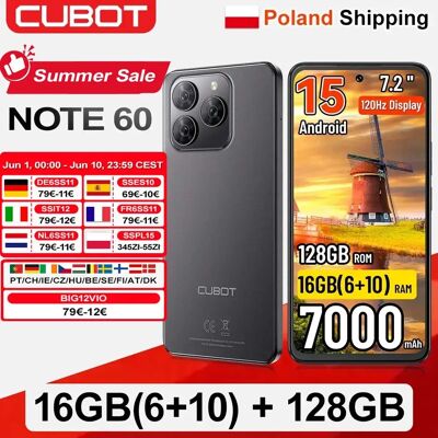 Verzending vanuit Polen: Cubot Note 60 Android 15 Smartphone 7.2'' 120Hz 16GB (6+10GB) RAM 128GB ROM 48MP Camera 7000mAh Mobiele telefoons Grey Verzending vanuit Polen: Cubot Note 60 Android 15 Smartphone 7.2'' 120Hz 16GB (6+10GB) RAM 128GB ROM 48MP Camera 7000mAh Mobiele telefoons Grey
