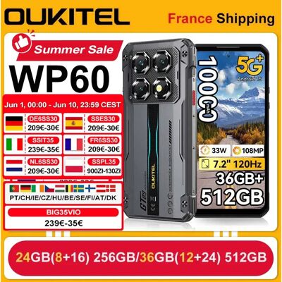 OUKITEL Robuuste Telefoon WP60 5G 24GB(8+16) 256GB / 36GB(12+24) 512GB 7,2” HD+ 120Hz Smartphone 10000mAh 108MP Android 15 NFC 24GB(8+16) 256GB OUKITEL Robuuste Telefoon WP60 5G 24GB(8+16) 256GB / 36GB(12+24) 512GB 7,2” HD+ 120Hz Smartphone 10000mAh 108MP Android 15 NFC 24GB(8+16) 256GB
