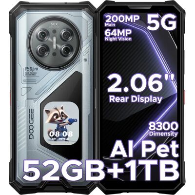 DOOGEE V50 Pro 5G AI robuuste smartphone Dimensity 8300 52GB RAM (16+36) 1TB ROM met 2,06" AMOLED multifunctioneel achterdisplay 200MP camera 64MP nachtzichtcamera 6,78" Android 16 ondersteunt 12GB 512GB Gray DOOGEE V50 Pro 5G AI robuuste smartphone Dimensity 8300 52GB RAM (16+36) 1TB ROM met 2,06" AMOLED multifunctioneel achterdisplay 200MP camera 64MP nachtzichtcamera 6,78" Android 16 ondersteunt 12GB 512GB Gray