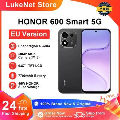 HONOR 600 Smart 5G Smartphone 7700mAh Batterij 45W SuperCharge Snapdragon 4 Gen4 MagicOS 10 6.87" Scherm 50MP Achtercamera Velvet Black HONOR 600 Smart 5G Smartphone 7700mAh Batterij 45W SuperCharge Snapdragon 4 Gen4 MagicOS 10 6.87" Scherm 50MP Achtercamera Velvet Black