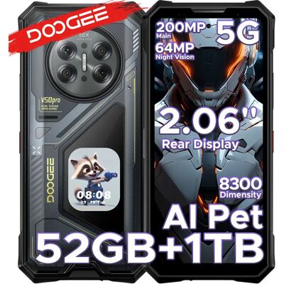 DOOGEE V50 Pro 5G AI Robuuste Telefoon 6.78" Dimensity 8300 52GB RAM (16+36) 1TB ROM met 2.06" AMOLED Multifunctioneel Achterdisplay 200MP Camera 64MP Nachtzichtcamera Android 16 Ondersteunt 12GB 512GB Gray DOOGEE V50 Pro 5G AI Robuuste Telefoon 6.78" Dimensity 8300 52GB RAM (16+36) 1TB ROM met 2.06" AMOLED Multifunctioneel Achterdisplay 200MP Camera 64MP Nachtzichtcamera Android 16 Ondersteunt 12GB 512GB Gray