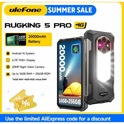 Ulefone RugKing 5 Pro 20000mAh Lange Standby Robuuste Telefoon Android 16 16GB RAM 256GB ROM IP68/IP69K 6.78 Display 4G Wereldwijd RugKing 5 Pro Ulefone RugKing 5 Pro 20000mAh Lange Standby Robuuste Telefoon Android 16 16GB RAM 256GB ROM IP68/IP69K 6.78 Display 4G Wereldwijd RugKing 5 Pro