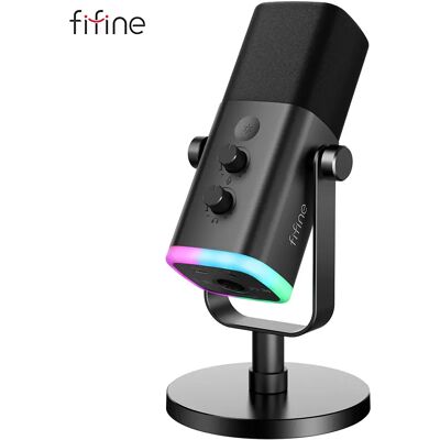 FIFINE USB/XLR dynamische microfoon met touch-mute-knop, hoofdtelefoonaansluiting, I/O-bediening, voor pc PS5/4 mixer, gaming MIC Ampligame AM8 AM8P FIFINE USB/XLR dynamische microfoon met touch-mute-knop, hoofdtelefoonaansluiting, I/O-bediening, voor pc PS5/4 mixer, gaming MIC Ampligame AM8 AM8P