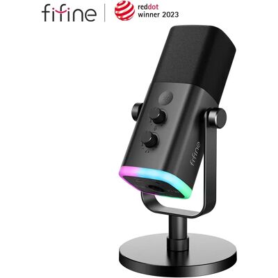 FIFINE USB/XLR dynamische microfoon met touch-mute-knop, hoofdtelefoonaansluiting, I/O-bediening, voor pc PS5/4 mixer, gaming MIC Ampligame AM8 AM8 FIFINE USB/XLR dynamische microfoon met touch-mute-knop, hoofdtelefoonaansluiting, I/O-bediening, voor pc PS5/4 mixer, gaming MIC Ampligame AM8 AM8