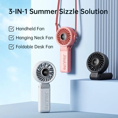 JISULIFE draagbare handventilator met LED-display, 5 snelheden, 5000 mAh, 150 ° Opvouwbare, 3-in-1 hand-/bureau-/nekventilator 5000mAh White JISULIFE draagbare handventilator met LED-display, 5 snelheden, 5000 mAh, 150 ° Opvouwbare, 3-in-1 hand-/bureau-/nekventilator 5000mAh White