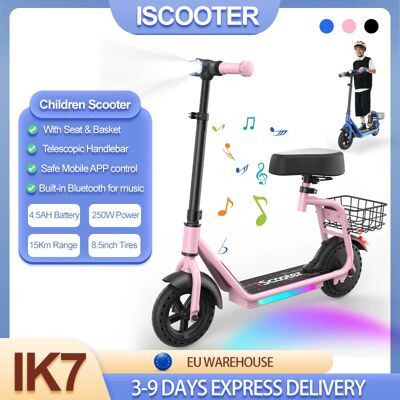 IScooter IK7 Elektrische kinderscooter met mandje en zitje 250W 4,5Ah 2 IN 1 E-scooter 15KM bereik Opvouwbare scooter 8,5 inch massieve band Bluetooth Muziekverbinding Smart APP-bediening 3 DIEP BLAUW IScooter IK7 Elektrische kinderscooter met mandje en zitje 250W 4,5Ah 2 IN 1 E-scooter 15KM bereik Opvouwbare scooter 8,5 inch massieve band Bluetooth Muziekverbinding Smart APP-bediening 3 DIEP BLAUW