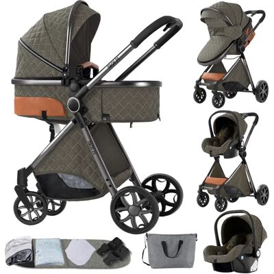 NONE Luxe 4-in-1 lichtgewicht kinderwagen: kinderwagen, wieg, draagbare mand en veiligheidsautostoeltje. Bidirectionele slaapmand XV9-KHAKI NONE Luxe 4-in-1 lichtgewicht kinderwagen: kinderwagen, wieg, draagbare mand en veiligheidsautostoeltje. Bidirectionele slaapmand XV9-KHAKI