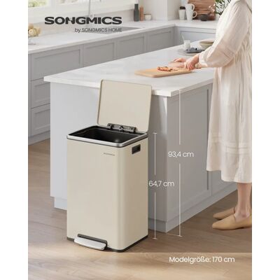 SONGMICS vuilnisbak 50L 15 Vuilniszakken stalen verwijderbare plastic binnenemmer met dekselhandgrepen soft close Cream colored SONGMICS vuilnisbak 50L 15 Vuilniszakken stalen verwijderbare plastic binnenemmer met dekselhandgrepen soft close Cream colored
