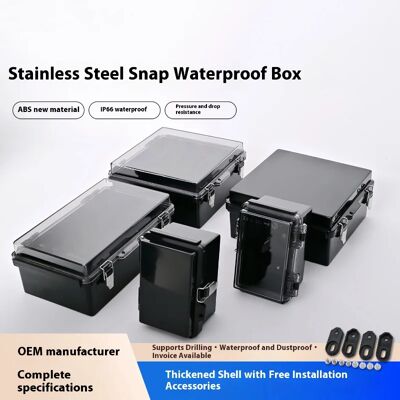 NONE Zwarte kleur roestvrijstalen bajonet waterdichte aansluitdoos met scharnierende deksel muurbeugels IP66 elektrische behuizing voor project 210x210x100-G NONE Zwarte kleur roestvrijstalen bajonet waterdichte aansluitdoos met scharnierende deksel muurbeugels IP66 elektrische behuizing voor project 210x210x100-G