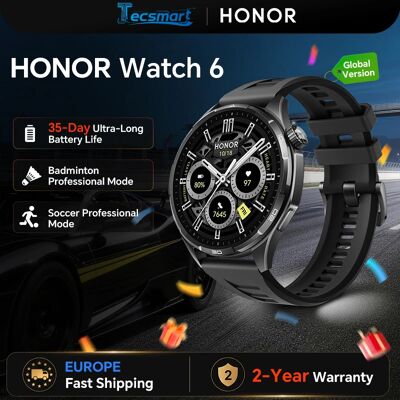 HONOR Watch 6, 35 dagen ultralange batterijduur, badminton professionele modus, voetbal professionele modus, 120+ sportmodi, 5ATM en IP69 Schaduwzwart HONOR Watch 6, 35 dagen ultralange batterijduur, badminton professionele modus, voetbal professionele modus, 120+ sportmodi, 5ATM en IP69 Schaduwzwart