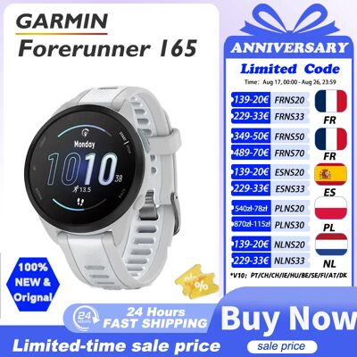 GARMIN Forerunner 165 pulsoximeter sensor stress tracking polsbased hardloopdynamiek polsbased hartslag crosstraining white today ship GARMIN Forerunner 165 pulsoximeter sensor stress tracking polsbased hardloopdynamiek polsbased hartslag crosstraining white today ship