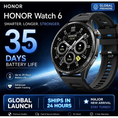 Honor Watch 6 nieuwe smartwatch 1.46" AMOLED Tot 35 dagen batterijduur Meer dan 120 trainings- en gezondheidsmodi 5ATM waterdicht, IP69 bescherming, Bluetooth 5.4 Shadow Black Honor Watch 6 nieuwe smartwatch 1.46" AMOLED Tot 35 dagen batterijduur Meer dan 120 trainings- en gezondheidsmodi 5ATM waterdicht, IP69 bescherming, Bluetooth 5.4 Shadow Black
