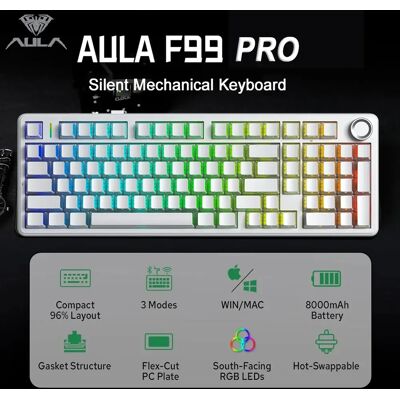 AULA F99 Pro Draadloos stil mechanisch toetsenbord Drie modus Hot-swappable Aangepast RGB-achtergrondverlichting Doorschijnend dubbel gegraveerd toetsenbord Black Engraving AULA F99 Pro Draadloos stil mechanisch toetsenbord Drie modus Hot-swappable Aangepast RGB-achtergrondverlichting Doorschijnend dubbel gegraveerd toetsenbord Black Engraving
