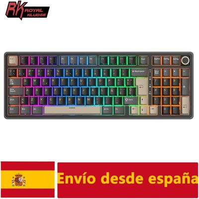 RK ROYAL KLUDGE R98Pro Bedraad Spaans mechanisch toetsenbord 98 toetsen PBT Keycaps Gasket RGB Metalen knop Gamer-toetsenbord Hot-swappable SkyCyan Spanish RK ROYAL KLUDGE R98Pro Bedraad Spaans mechanisch toetsenbord 98 toetsen PBT Keycaps Gasket RGB Metalen knop Gamer-toetsenbord Hot-swappable SkyCyan Spanish