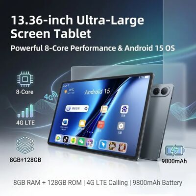 NONE 13,36 inch ultragroot scherm tablet Android 15 8GB+128GB 9800mAh grote batterij 1300MP HD dubbele camera HD IPS oogbeschermingsdisplay Octa Core slanke draagbare WiFi Bluetooth wereldwijde smartpad T139-W70 NONE 13,36 inch ultragroot scherm tablet Android 15 8GB+128GB 9800mAh grote batterij 1300MP HD dubbele camera HD IPS oogbeschermingsdisplay Octa Core slanke draagbare WiFi Bluetooth wereldwijde smartpad T139-W70