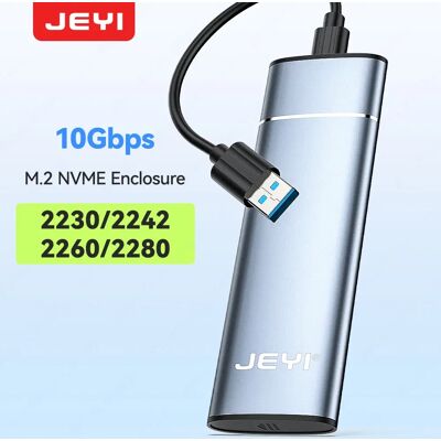 JEYI aluminium M.2 NVME SSD-behuizingsadapter, USB 3.2 Gen 2 (10 Gbps) naar NVME M-Key/(B+M) Key SSD externe behuizing met Trim UASP Zilver JEYI aluminium M.2 NVME SSD-behuizingsadapter, USB 3.2 Gen 2 (10 Gbps) naar NVME M-Key/(B+M) Key SSD externe behuizing met Trim UASP Zilver