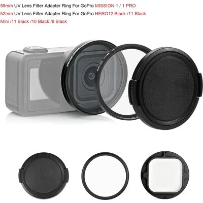PULUZ 58mm/52mm UV Lens Filter Adapter Ring & Lens Cover Voor GoPro MISSION 1/1 PRO/GoPro HERO12 Zwart/11 Zwart Mini/11 10 9 Zwart HERO12 11 10 9 Black PULUZ 58mm/52mm UV Lens Filter Adapter Ring & Lens Cover Voor GoPro MISSION 1/1 PRO/GoPro HERO12 Zwart/11 Zwart Mini/11 10 9 Zwart HERO12 11 10 9 Black