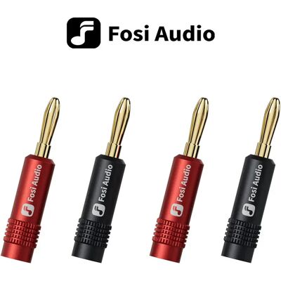 Fosi Audio bananenstekkers, 2 paar/4 stuks, zwart en rood, 24-karaats vergulde dubbele schroefconnectoren voor versterkers, luidsprekers en receivers. Fosi Banana Plugs Fosi Audio bananenstekkers, 2 paar/4 stuks, zwart en rood, 24-karaats vergulde dubbele schroefconnectoren voor versterkers, luidsprekers en receivers. Fosi Banana Plugs