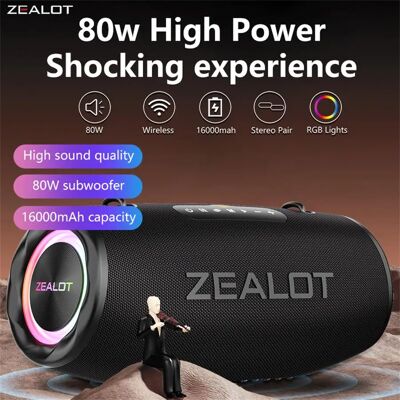 ZEALOT Ijveraar S87 80W Draadloze Luidsprekers, Draagbare Subwooferluidspreker Voor Buiten, Draadloze Luidspreker, Dubbele Koppeling, 16000Mah-Batterij. zwart ZEALOT Ijveraar S87 80W Draadloze Luidsprekers, Draagbare Subwooferluidspreker Voor Buiten, Draadloze Luidspreker, Dubbele Koppeling, 16000Mah-Batterij. zwart