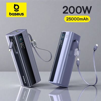 Baseus 200W 25000mAh Powerbank Dubbele intrekbare USB-C-kabels 4-apparaten snel opladen Draagbare externe batterijlader voor laptop 200W 25000mAh Grey Baseus 200W 25000mAh Powerbank Dubbele intrekbare USB-C-kabels 4-apparaten snel opladen Draagbare externe batterijlader voor laptop 200W 25000mAh Grey