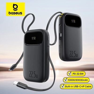 Baseus 22,5 W 10000 mAh 20000 mAh Power Bank Ingebouwde intrekbare USB-C en Lightning-kabel voor iPhone 16 Samsung S25 Xiaomi Poco Black Baseus 22,5 W 10000 mAh 20000 mAh Power Bank Ingebouwde intrekbare USB-C en Lightning-kabel voor iPhone 16 Samsung S25 Xiaomi Poco Black