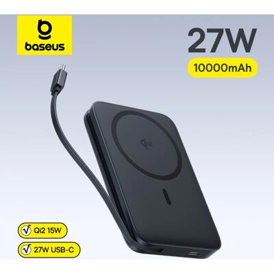 Baseus 10000mAh 27W Powerbank voor Qi2 15W MagSafe Magnetisch Draadloos Opladen Ingebouwde USB-C Kabel voor iPhone 17 16 Samsung S26 27W Qi2 Black Baseus 10000mAh 27W Powerbank voor Qi2 15W MagSafe Magnetisch Draadloos Opladen Ingebouwde USB-C Kabel voor iPhone 17 16 Samsung S26 27W Qi2 Black