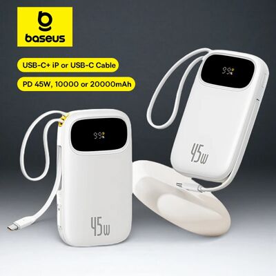 Baseus 45W 20000mAh Power Bank 10000mAh Ingebouwde intrekbare USB-C & Lightning-kabel voor iPhone 17 16 15 Samsung S25 Xiaomi Poco Dual USB-C White Baseus 45W 20000mAh Power Bank 10000mAh Ingebouwde intrekbare USB-C & Lightning-kabel voor iPhone 17 16 15 Samsung S25 Xiaomi Poco Dual USB-C White
