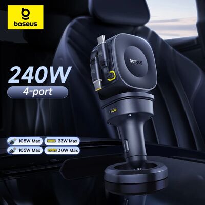 Baseus 240W autolader 4 poorten Ingebouwde intrekbare kabel Snel opladen USB Type-C autotelefoonoplader voor Samsung iPhone Xiaomi Baseus 240W autolader 4 poorten Ingebouwde intrekbare kabel Snel opladen USB Type-C autotelefoonoplader voor Samsung iPhone Xiaomi