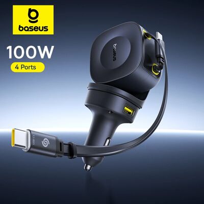 Baseus 100 W autolader PD QC snel opladen dubbele Type-C intrekbare kabel 4 poorten 450 ° Rotatie voor laptop tablet iPhone Samsung Baseus 100 W autolader PD QC snel opladen dubbele Type-C intrekbare kabel 4 poorten 450 ° Rotatie voor laptop tablet iPhone Samsung