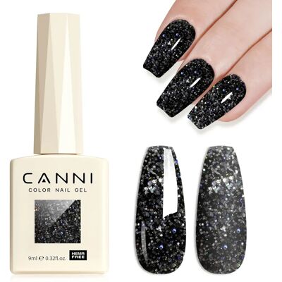 CANNI HEMA GRATIS Gel Nagellak Zwart Glitter Diamond Sparkle Prachtige Kleur Langdurige Losweken UV LED Gel Lak Super Top 8056 CANNI HEMA GRATIS Gel Nagellak Zwart Glitter Diamond Sparkle Prachtige Kleur Langdurige Losweken UV LED Gel Lak Super Top 8056