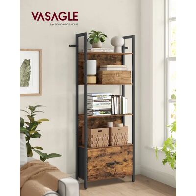 VASAGLE 5-laags boekenkast met lade hoekplank ladderplank industrieel design stalen frame woonkamer Vintabreun-Black VASAGLE 5-laags boekenkast met lade hoekplank ladderplank industrieel design stalen frame woonkamer Vintabreun-Black