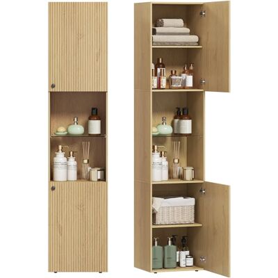 Homcom hoog badkamermeubel, smalle badkamerzuil met 6 niveaus en 2 deuren, plank van gehard glas, verstelbare planken, 40 x 31 x 182 cm, eiken Oak Homcom hoog badkamermeubel, smalle badkamerzuil met 6 niveaus en 2 deuren, plank van gehard glas, verstelbare planken, 40 x 31 x 182 cm, eiken Oak