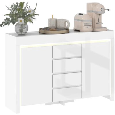 HOMCOM Buffetkast woonkamer, opbergmeubel met LED-verlichting, 4 laden, deuren met soft-close sluiting en verstelbare planken, modieus design HOMCOM Buffetkast woonkamer, opbergmeubel met LED-verlichting, 4 laden, deuren met soft-close sluiting en verstelbare planken, modieus design
