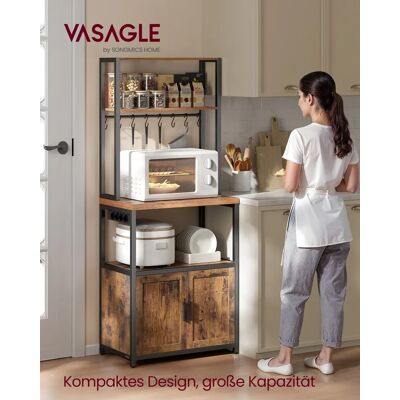 VASAGLE Keukenrek met stopcontacten, Keukengarderobe, 90 cm hoog Werkbord, 8 haken Staande plank, Vinta-gebrouwen matzwart Vintabreun-Inks Black VASAGLE Keukenrek met stopcontacten, Keukengarderobe, 90 cm hoog Werkbord, 8 haken Staande plank, Vinta-gebrouwen matzwart Vintabreun-Inks Black