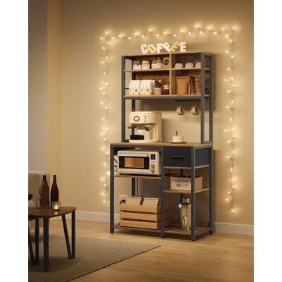 VASAGLE stopcontacten keukenplank standaard rek magnetronplank verstelbare planken stoffen lade Vinta-brown ink black VASAGLE stopcontacten keukenplank standaard rek magnetronplank verstelbare planken stoffen lade Vinta-brown ink black