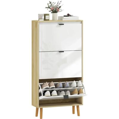 HOMCOM Meubels met schoenenruimte voor 18 paar, hoogglans deur, smalle schoenenkast met 3 planken en hogere laden WIT HOMCOM Meubels met schoenenruimte voor 18 paar, hoogglans deur, smalle schoenenkast met 3 planken en hogere laden WIT