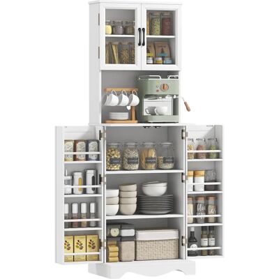 HOMCOM Buffetkast, keukenkast, vitrine voor serviesgoed, 4 deuren, 8 kruidenrekken, werkblad, verstelbare plank HOMCOM Buffetkast, keukenkast, vitrine voor serviesgoed, 4 deuren, 8 kruidenrekken, werkblad, verstelbare plank