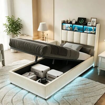 Other 90 x kinderbed met opbergruimte en hoofdeinden, bedframe 1-persoons 90x200 met LED USB, enkelvoudig gestoffeerd bed met lattenbodem 1-persoons, zonder matras Beige Other 90 x kinderbed met opbergruimte en hoofdeinden, bedframe 1-persoons 90x200 met LED USB, enkelvoudig gestoffeerd bed met lattenbodem 1-persoons, zonder matras Beige