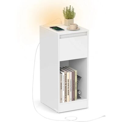 VASAGLE nachtkastje, smal, bijzettafel, LED-verlichting, 1 USB-A-poort, 1 USB-C-poort, lade, open compartiment Clouds White VASAGLE nachtkastje, smal, bijzettafel, LED-verlichting, 1 USB-A-poort, 1 USB-C-poort, lade, open compartiment Clouds White