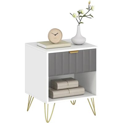 HOMCOM Nachtkastje, moderne bijzettafel met open vak, lade en handvat, stalen poten, voor naaikamer HOMCOM Nachtkastje, moderne bijzettafel met open vak, lade en handvat, stalen poten, voor naaikamer