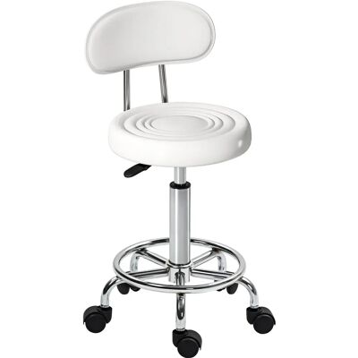Homcom draaikruk met rugleuning en wielen verstelbare stoel voor schoonheidssalon tattoo studio 32x40x70-86cm wit Ivoor Homcom draaikruk met rugleuning en wielen verstelbare stoel voor schoonheidssalon tattoo studio 32x40x70-86cm wit Ivoor