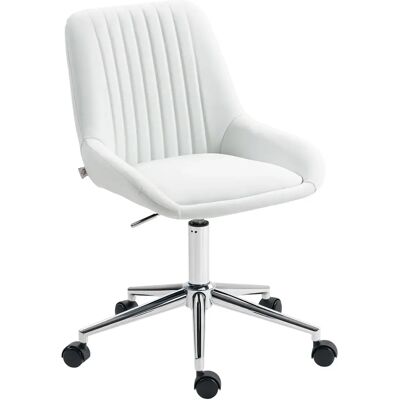 HOMCOM Fauteuil zonder armleuningen, ergonomische bureaustoel met verstelbare hoogte en 360 graden draaibare basis ° draaibaar, synthetisch leer en siliconen, voor slaapkamer, op afstand werken, wit HOMCOM Fauteuil zonder armleuningen, ergonomische bureaustoel met verstelbare hoogte en 360 graden draaibare basis ° draaibaar, synthetisch leer en siliconen, voor slaapkamer, op afstand werken, wit